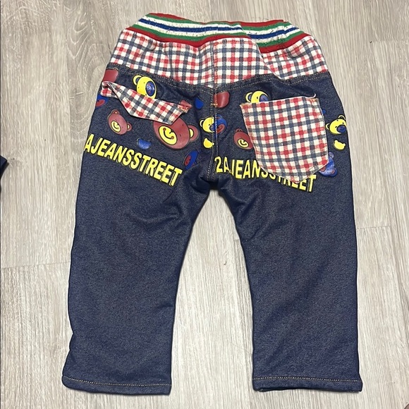Kids Denim Pants with Checkered Pockets 24M - Picture 2 of 2